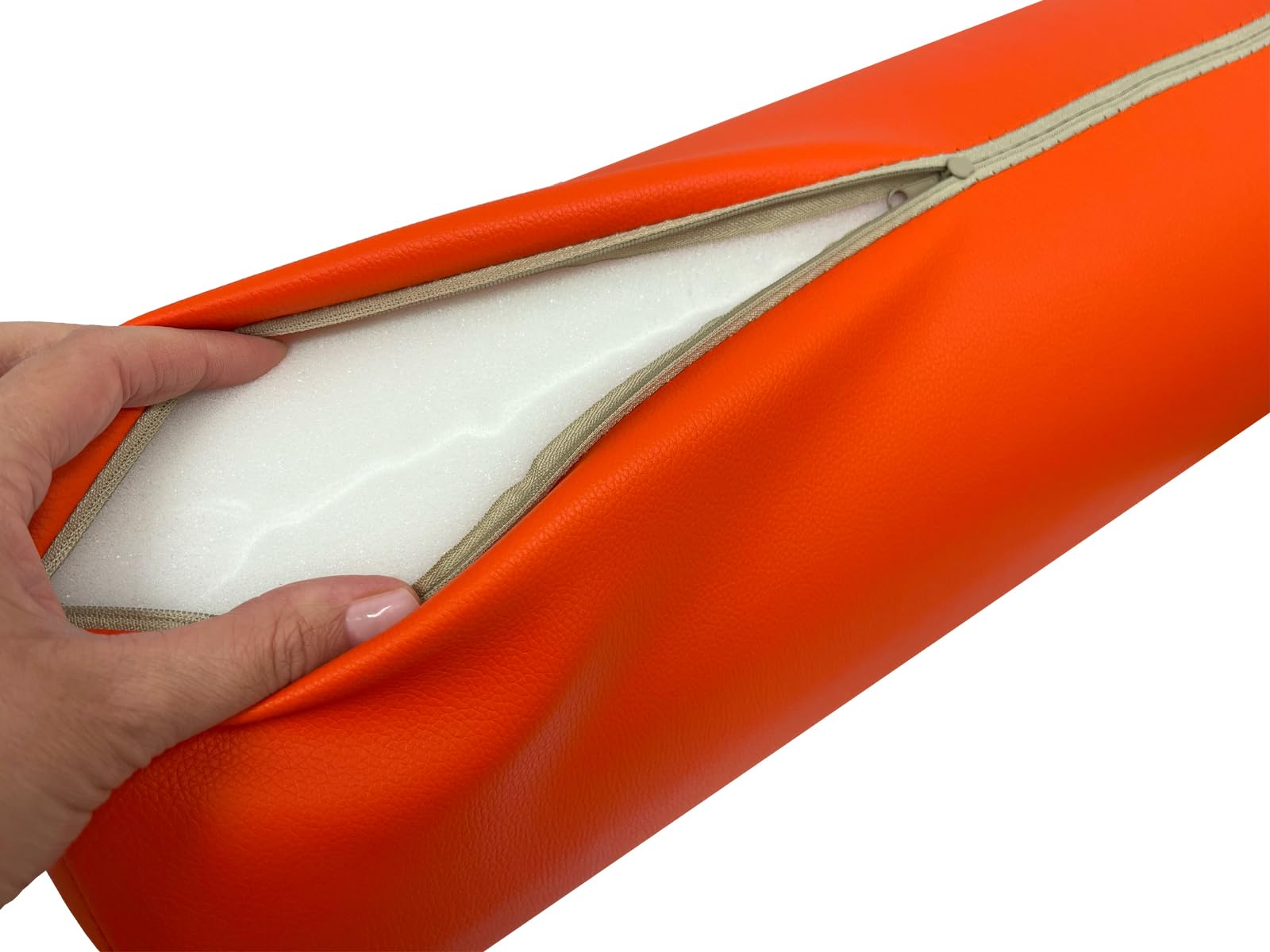 QUIRUMED Cojín Rodillo, 55 x 20 cm, color Naranja, Polipiel, Ergonómico, Relleno de espuma, para Yoga, para Fitness, para Masaje