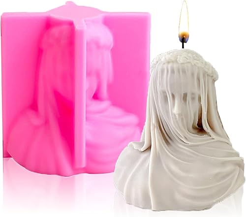 Molde de vela velado para mujer, de silicona, con velo, para mujer, busto de mujer, velado, busto de doncella, estatua, molde para hacer velas,