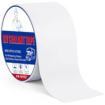 RV Roof Tape, 6In x 50Ft Waterproof Sealing White Tape, Upgraded UV & Weatherproof RV Sealant Tapes, Suitable for Repairing Campers, Windows, Trailers, and Boats, etc