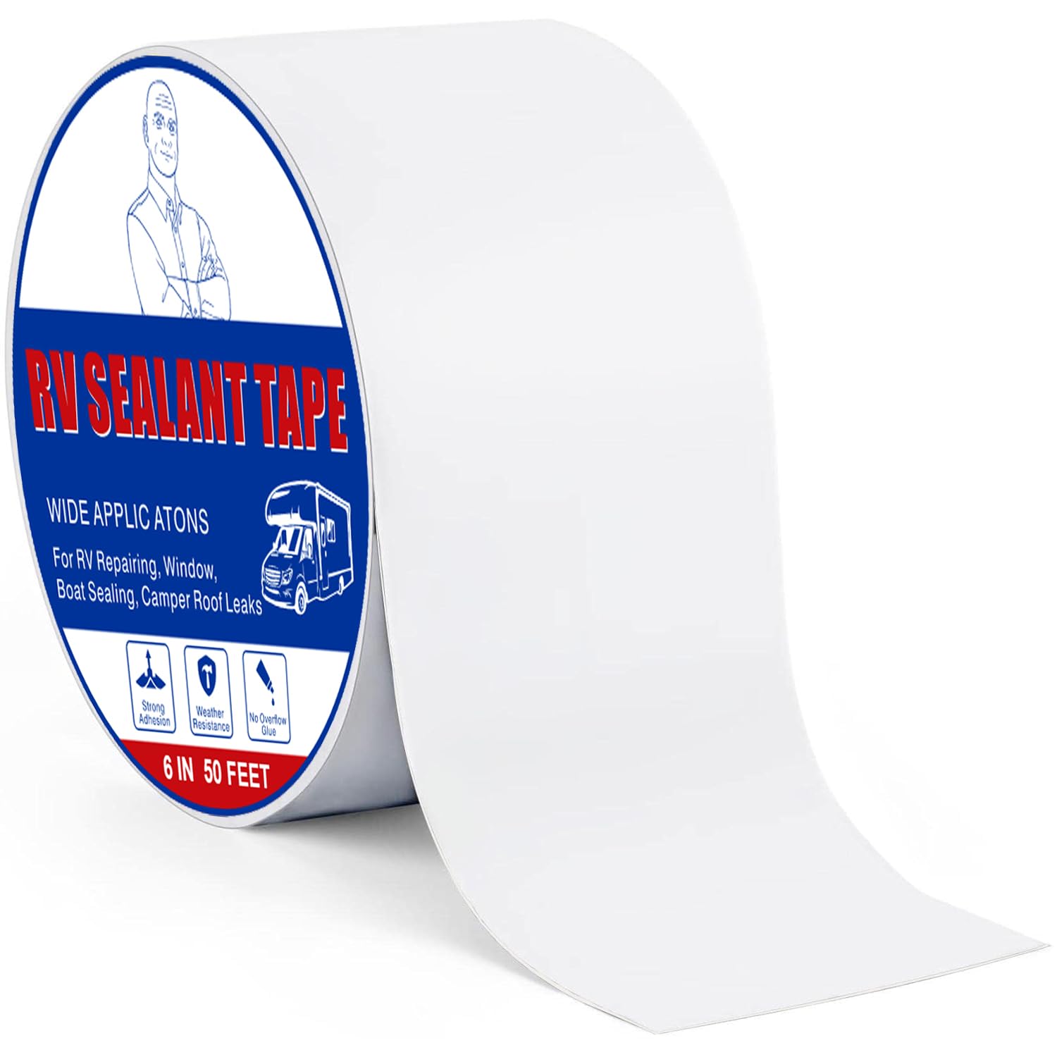 Losrik RV Roof Tape, (4In x 50Ft) Waterproof Sealing White Tape, Upgraded UV & Weatherproof RV Sealant Tapes, Suitable for Repairing Campers, Windows,