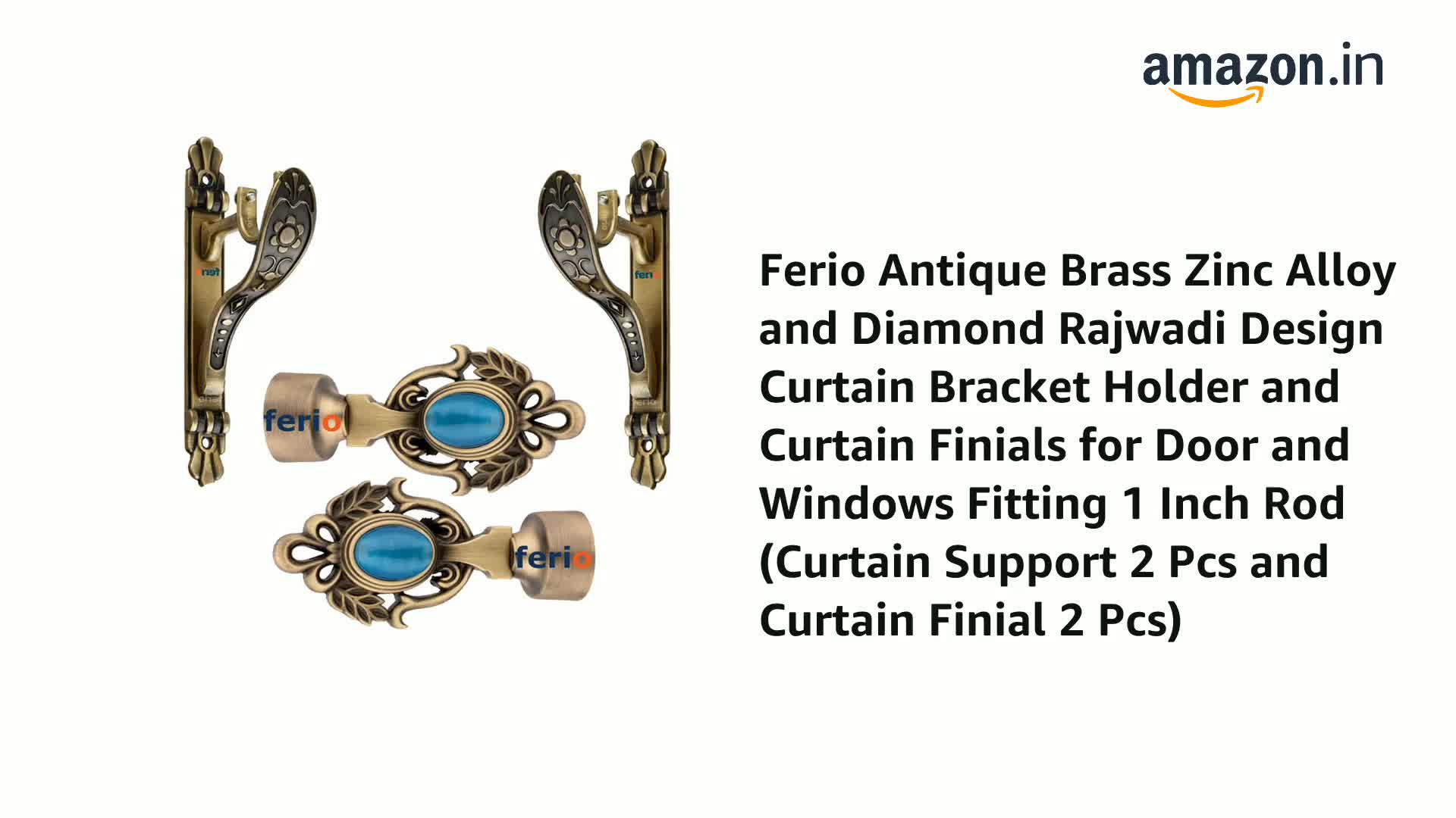 FERIO Antique Brass Curtain Finials - Zinc Alloy Diamond Design For 1 Inch Rod, Set Of 2 - View #10