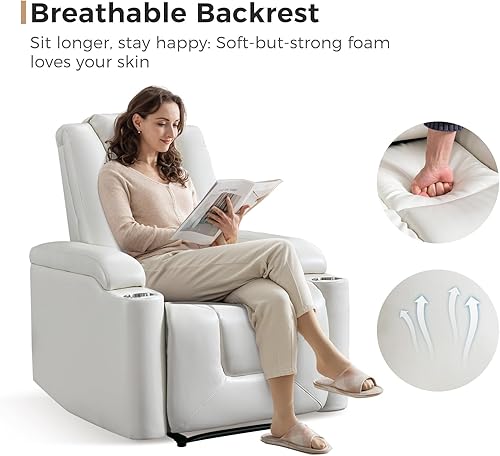 Miniatura 16 de ANJ Silla reclinable eléctrica de piel sintética, asiento de cine en casa suave para sala de estar multimedia, sillón reclinable de película con