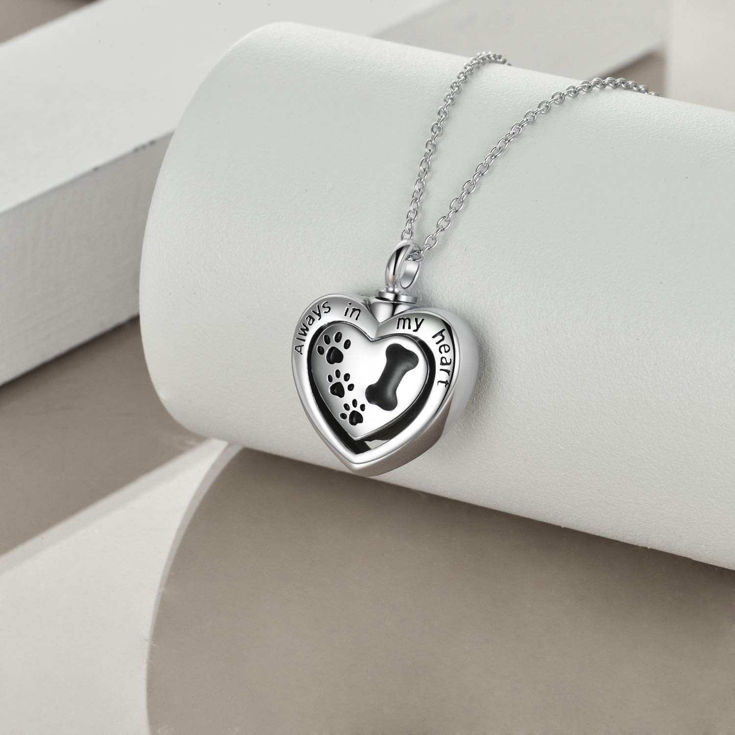 URONE Dog Urn Necklace for Ashes Sterling Silver Dog Heart Cremation Keepsake Pendant Pet Memorial Jewellery Gifts for Women - Image 2