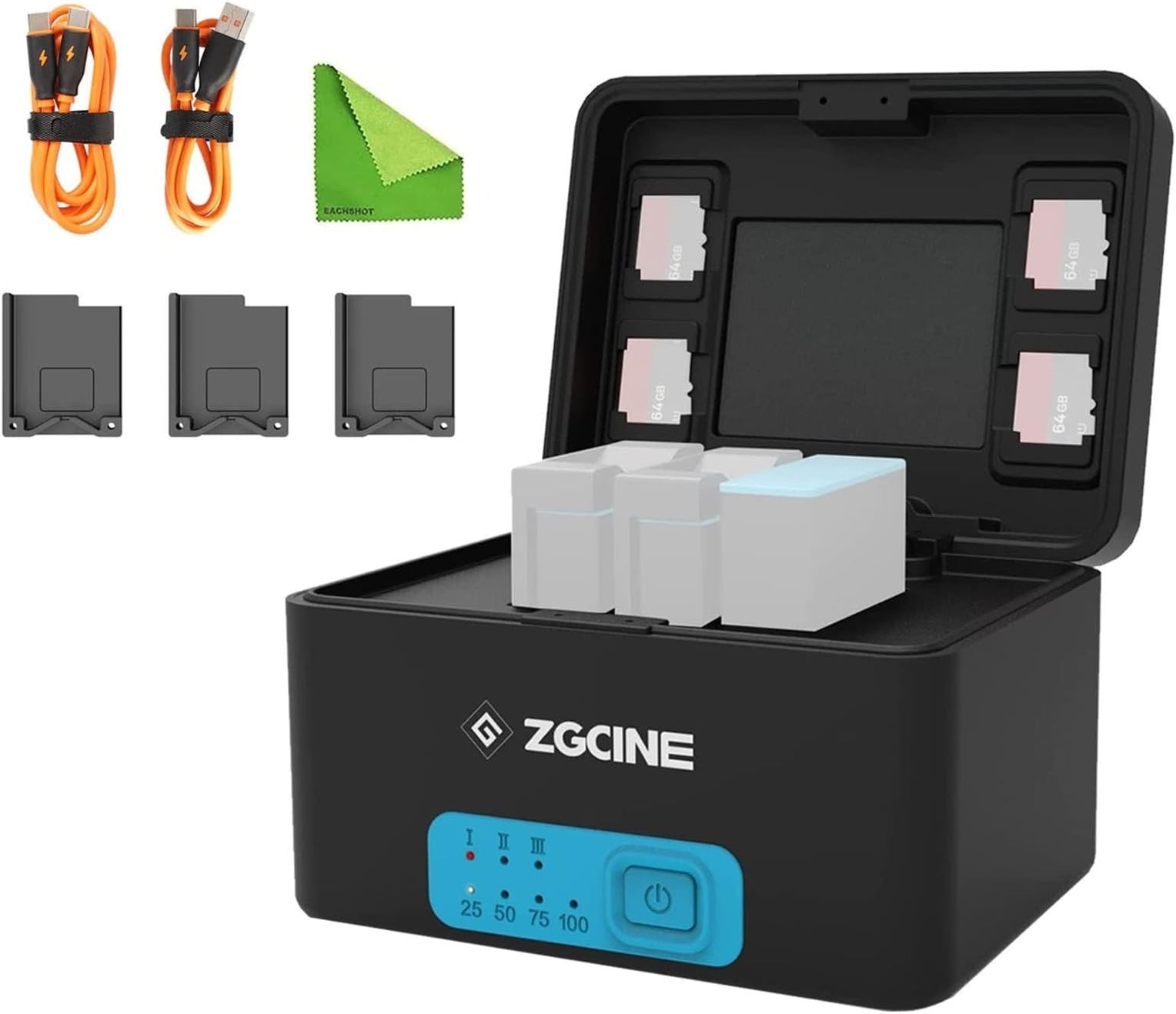 ZGCINE PS-G10 Combo Charging Case with 3 Pcs Batteries for GoPro Hero 8/7/6/5, Battery Charger Box for GoPro Hero 10/9/8/7/6/5 Batteries, Support USB-C PD Input, with USB-C PD Output and USB-A Output