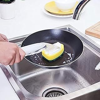 GulfDealz Dish Brush with Soap Dispenser - Soap Dispensing Dish Brush for Cleaning Dishes, Pots, Sink, Bath tub - Dish Wand with Long Handle and 2 Replaceable Sponge + 1 Dish Brush (Clear Plastic)