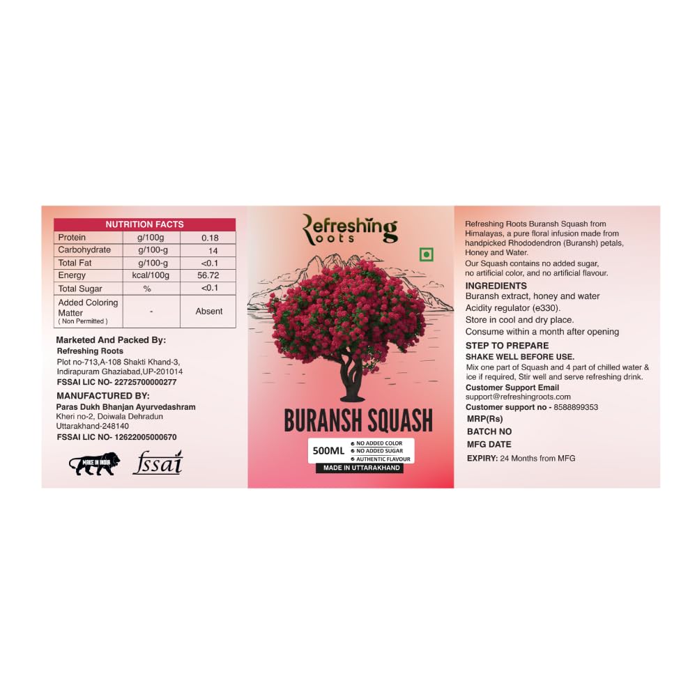 Refreshing Roots Uttarakhand Buransh Squash(Sharbat), 750ml Glass Bottle — Amazon image 2