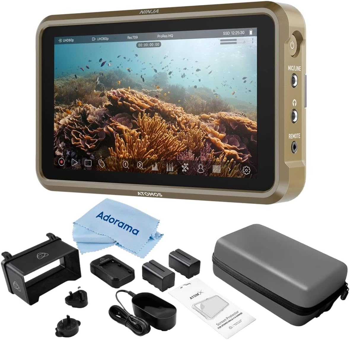Atomos Ninja 5" Touchscreen Recording Monitor, 1980x1080, 4K HDMI Input - Bundle with Atomos Power Kit, Microfiber Cloth
