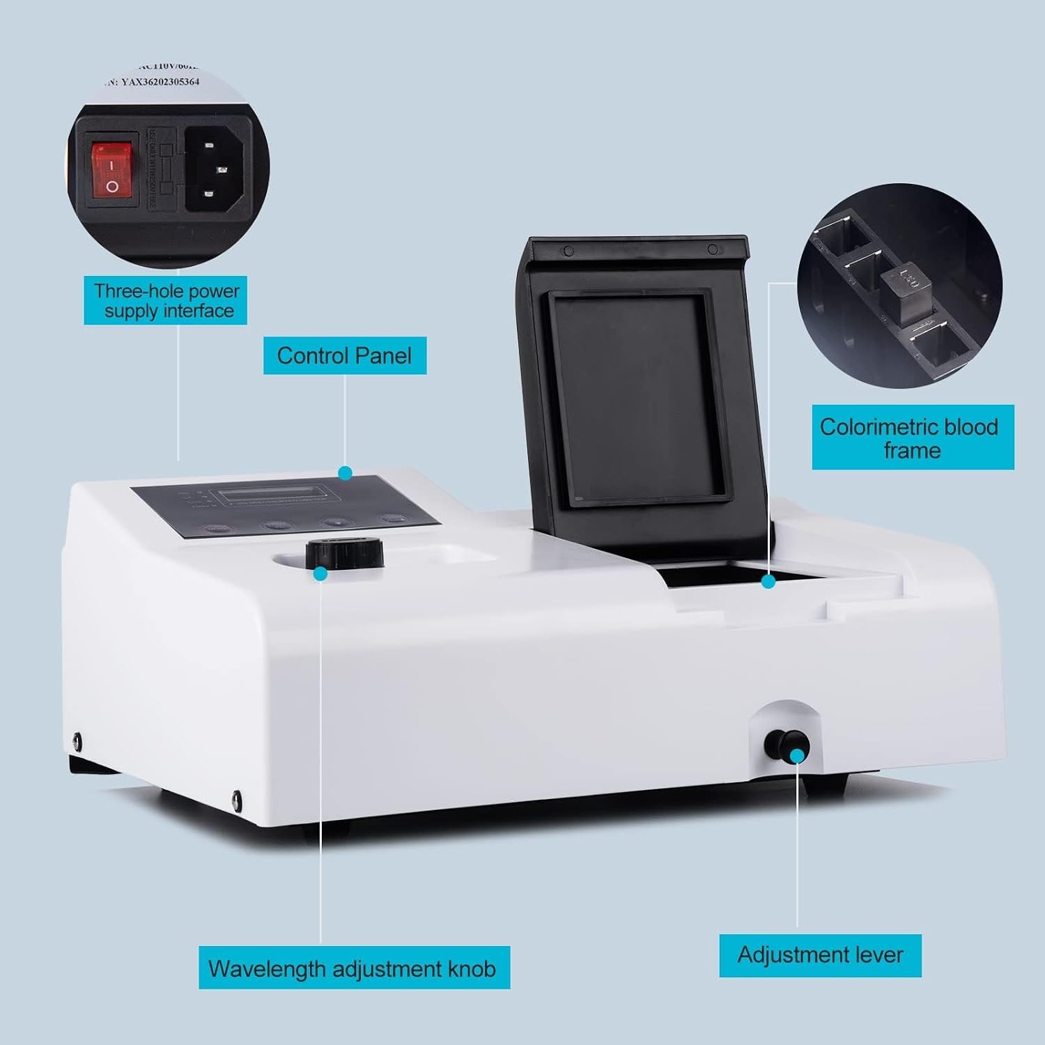 Espectrofotómetro portátil 721, LDC Digital Lab Visible Espectrofotómetro Lámpara 350-1020 nm Lámpara de Tungsteno 6nm Equipo de Análisis de Laboratorio Espectrómetro