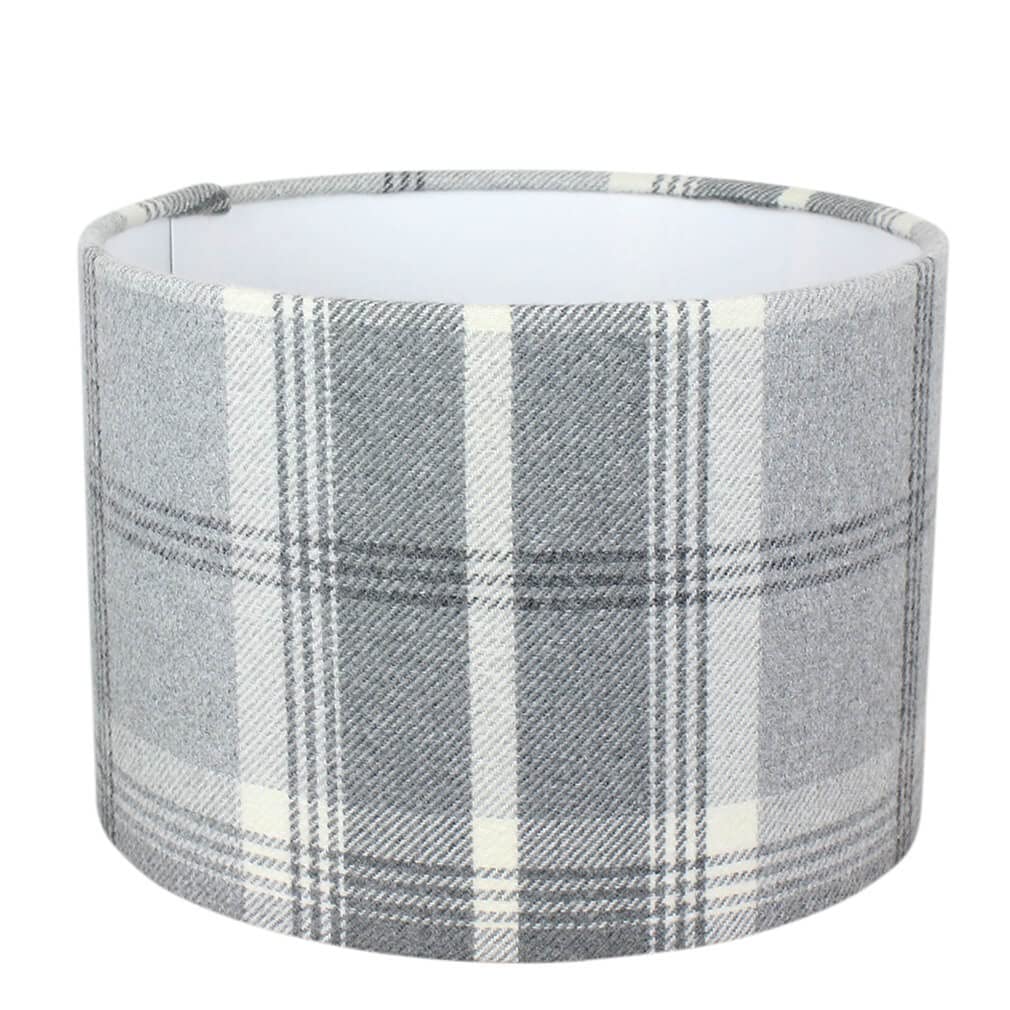 Balmoral Dove Grey Check Drum Lampshade (White Lined, 35cm Diameter Table/Standard Lamp)