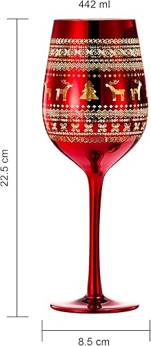 Miniatura 5 de Copas de vino de Navidad con tallo de cristal, juego de 2 unidades, con temática vibrante roja y dorada grabada en el país de las maravillas de