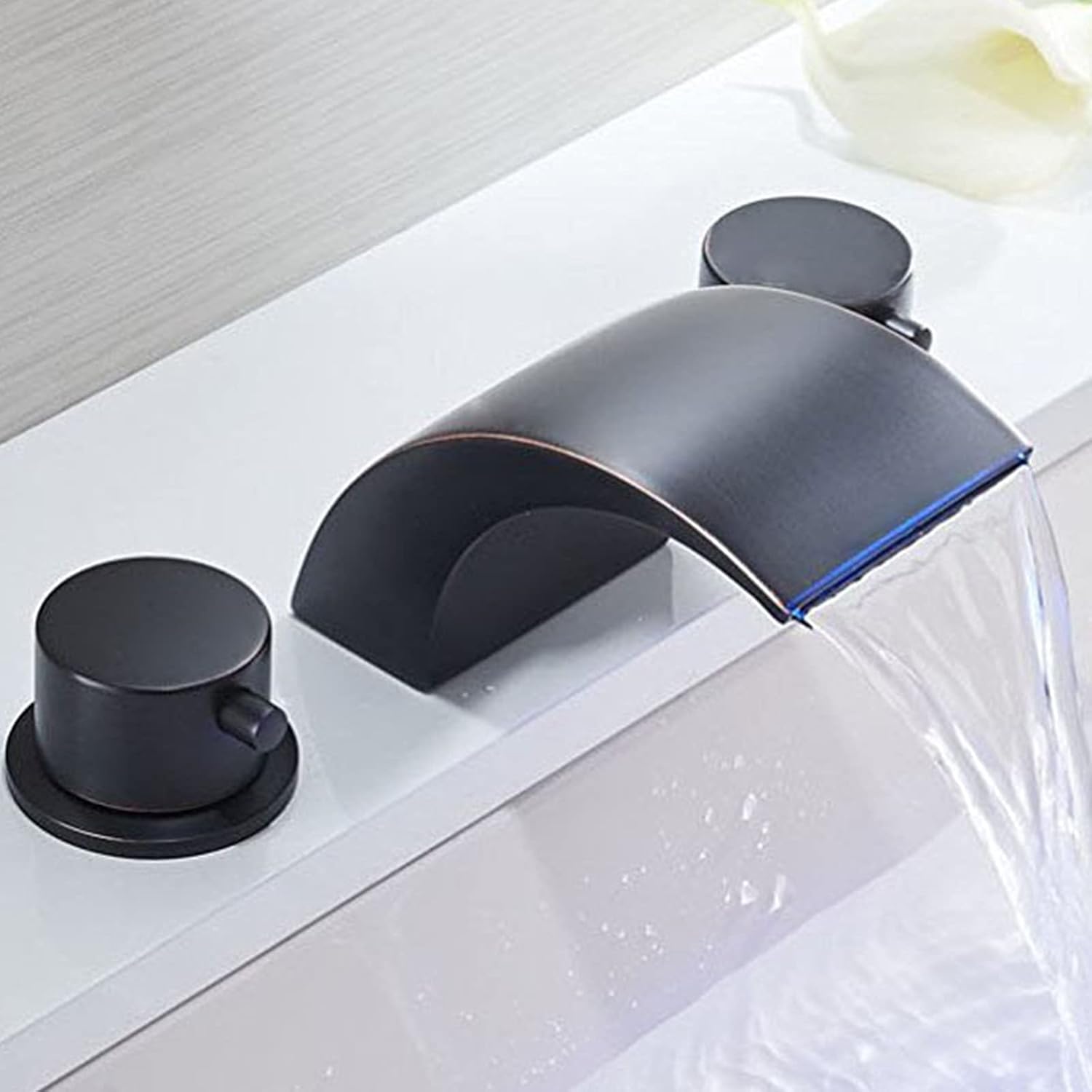 Flash Deals - 70% OFF Homevacious Widespread Bathroom Sink Faucet Led Light Waterfall Oil Rubbed Bronze Bath Tub Garden 8-16 inch 2 Handles 3 Holes Black Commercial Lavatory Faucets Modern Contemporary Basin Mixer Tap