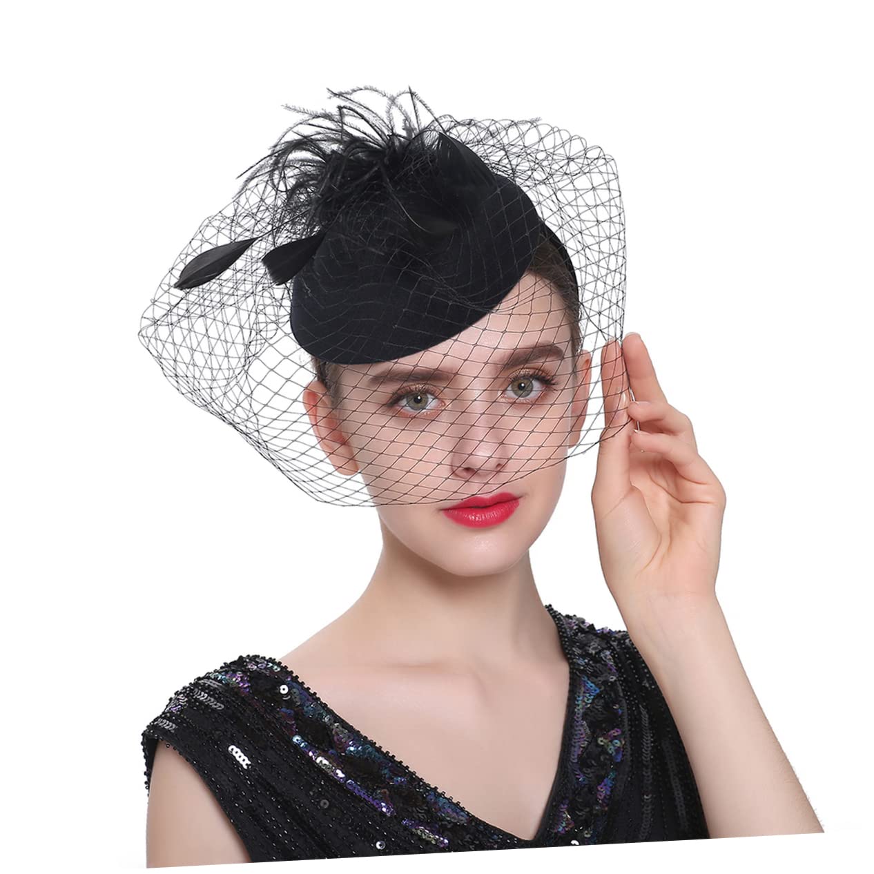 FOMIYES 5pezzi Fascinator Elegante per Donne con Design Rete e Decorazioni Uniche per Cerimonie Feste e Tea Party