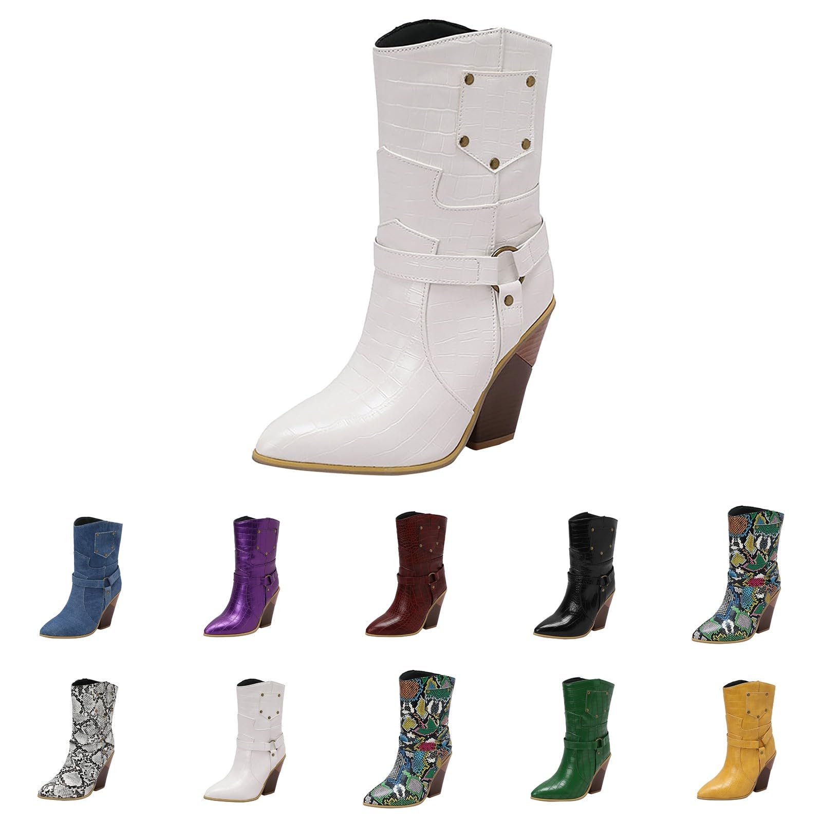 Stivali Camperos Donna Ricamati Stivali Donna Cowboy Scarpe Boho | Stivali Texani Autunno Inverno Moda Stivali Western Donna Similpelle Stivaletti Cowgirl Per Feste All Aperto