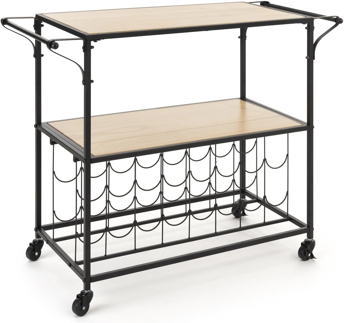 Displays2go Liquor Cart with Wine Rack Stores Up to 16 Bottles (FSBEVCART2B)