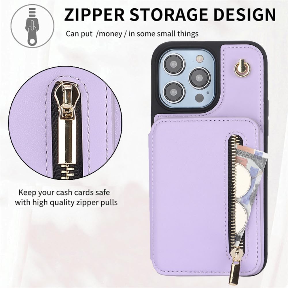 Coque Portefeuille Cuir Synthétique à Fermeture éclair Pour IPhone 14/13/12/11 Et Plus - Multifonctions