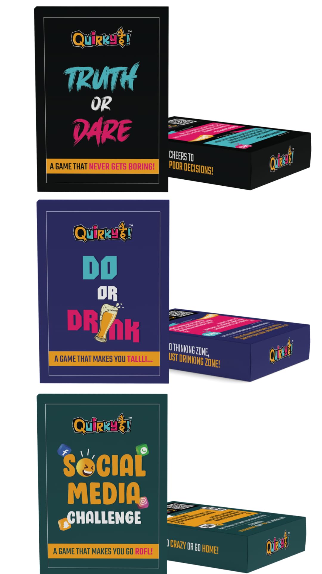 Truth Or Dare + Do Or Drink + Social Media Challenge - Combo of 3 Party Card Games with Pack of 50 Cards Each
