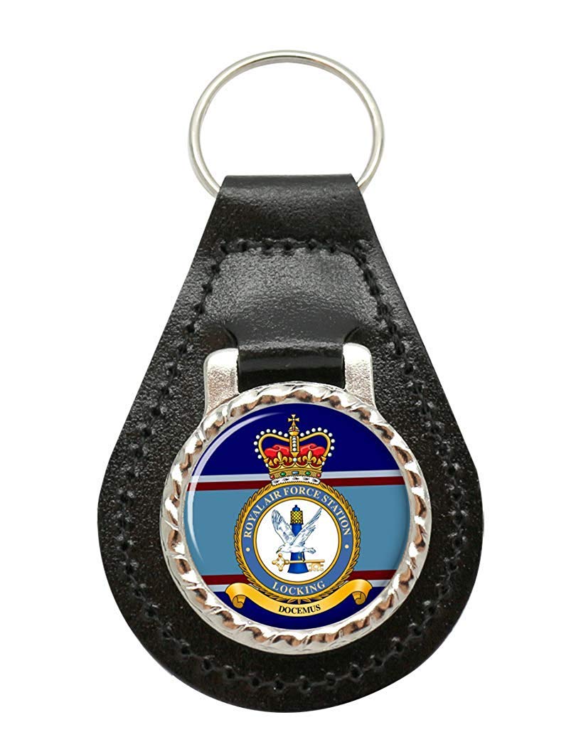 Giftshop Uk Unisex Black Leather And Silver Metal Raf Station Locking Leather Key Fob