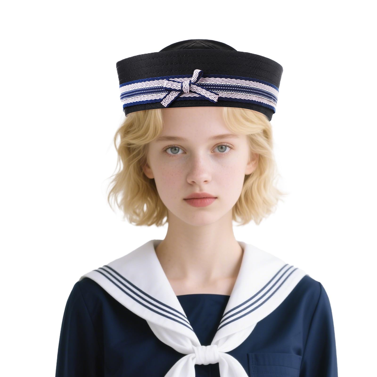 OhMill Black Sailor Hat Women Yacht Captain Hat for Adults Beret Hats for Women Sailor Cap Nautical Outfits for Women