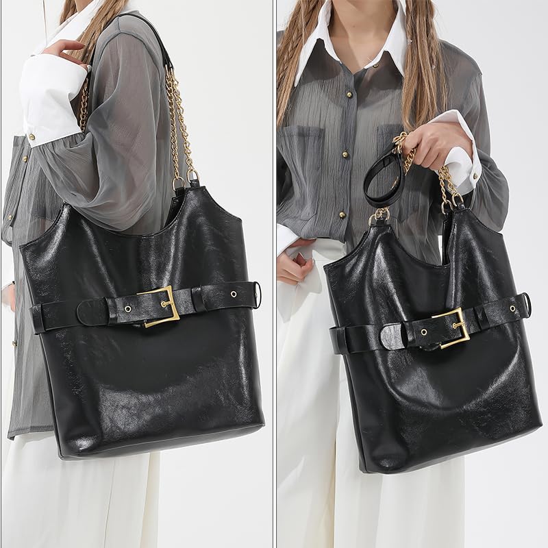 Image of Vintage Hobo Bags for Women,Soft Vegan Leather Handbags Large Tote Purse Shoulder Bag with Chain Strap