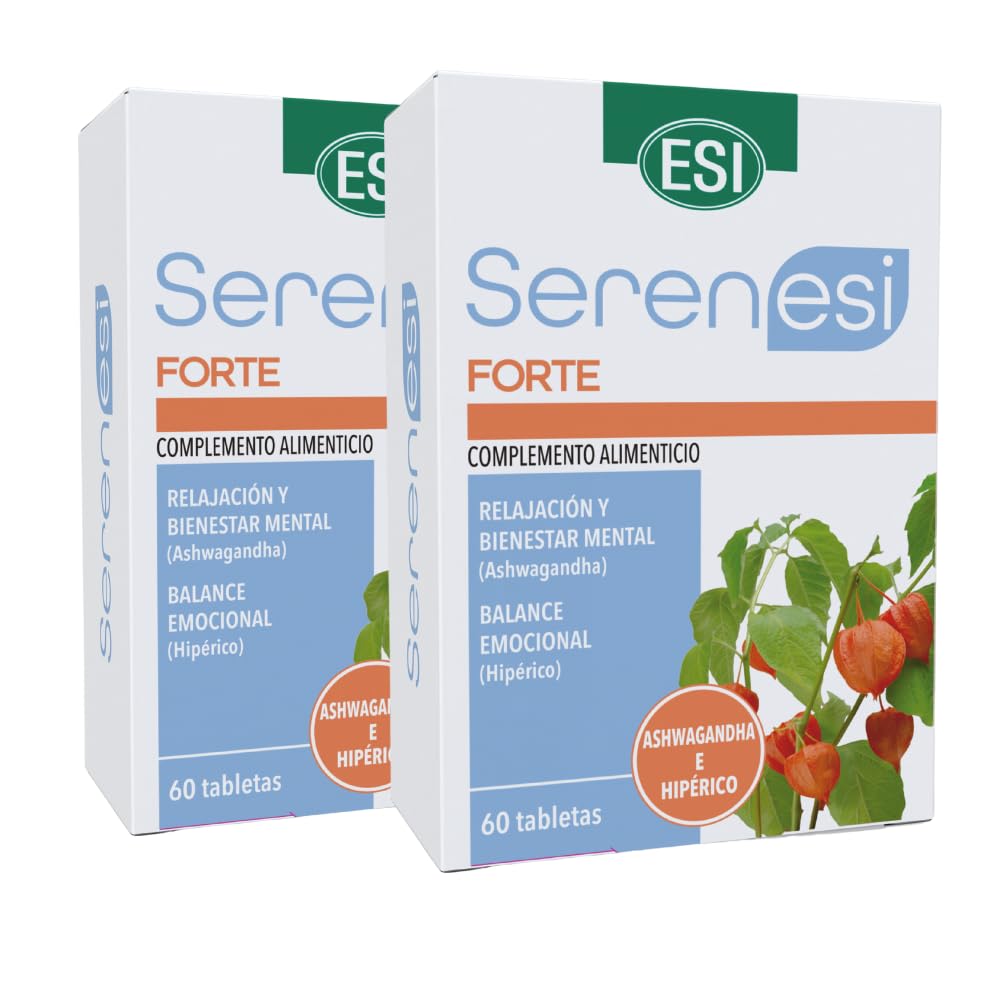 ESI Serenesi Forte - Hipérico, Ashwagandha y Magnesio - 60 Comp - Pack 2 | Complemento alimenticio para adultos en formato bote. El magnesio contribuye a la función psicológica normal.