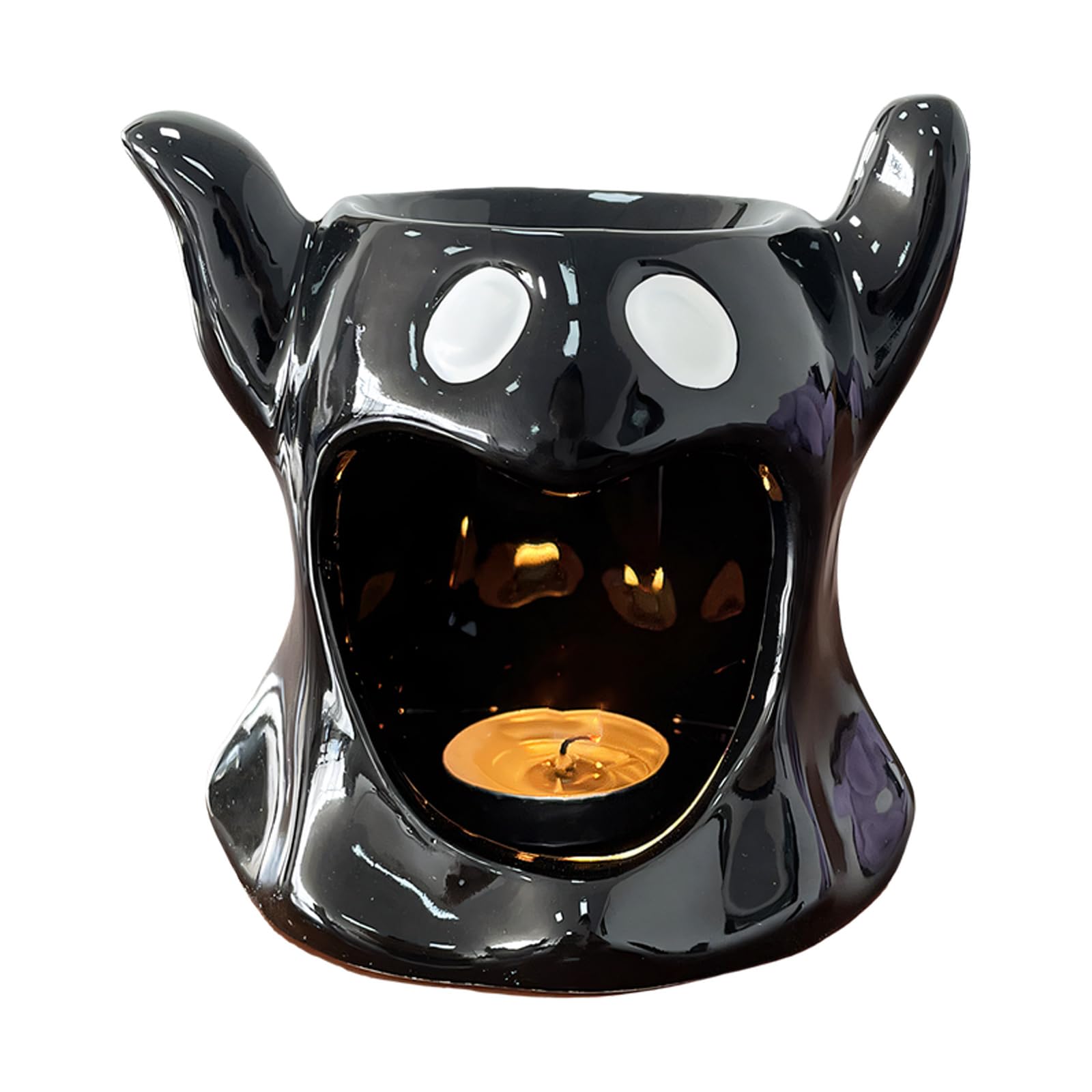 Halloween Ceramic Oil Warmer, Glossy Tealight Holder Base with Top Bowl for Tabletop Mantel Shelf Seasonal Decor Halloween Ceramic Oil Warmer Tealight Holder Top Bowl Tabletop Mantel Shelf Decor Home