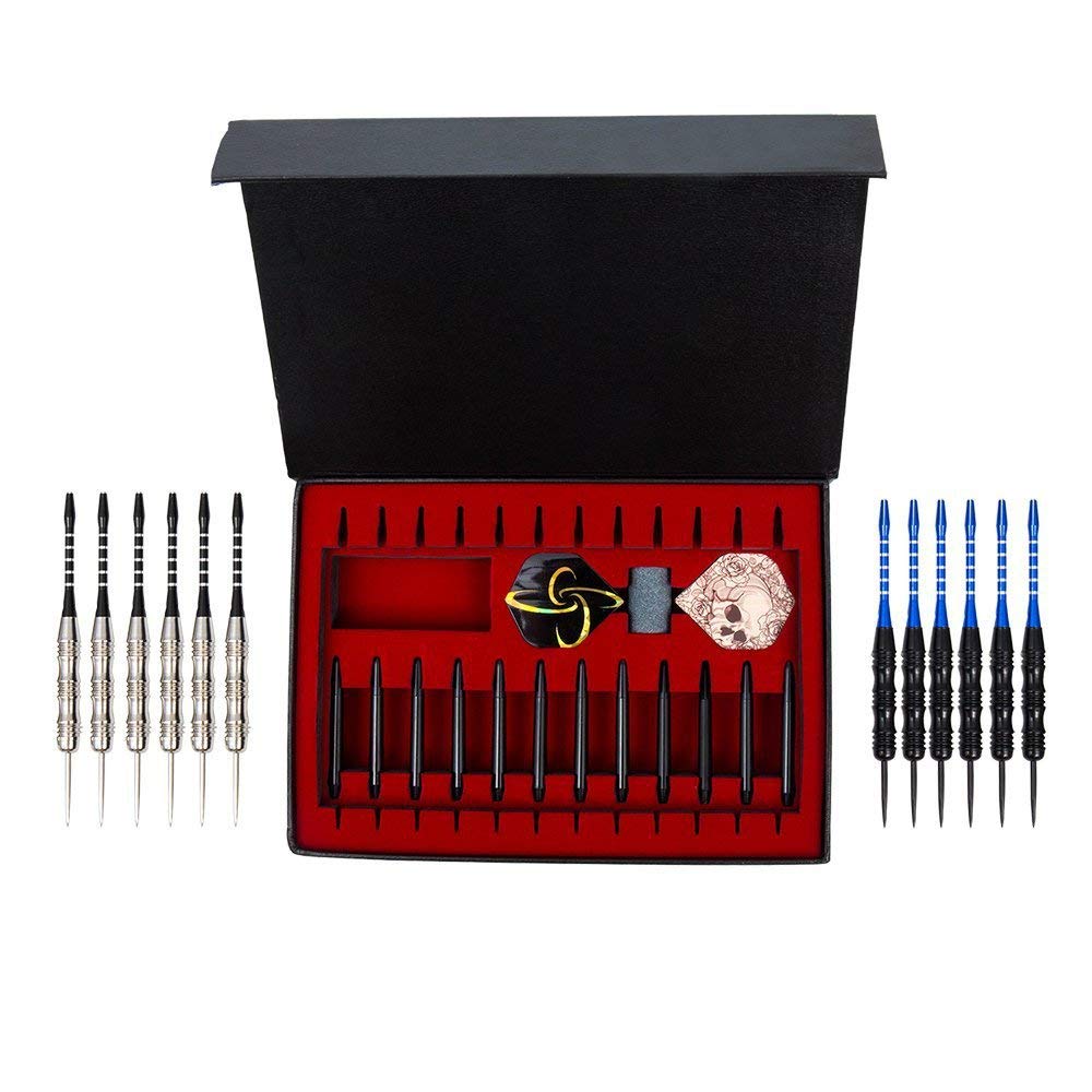 POFET fléchettes à pointe en acier 22 g corps fer antidérapant tiges aluminium 4 styles ailettes boîte cadeau