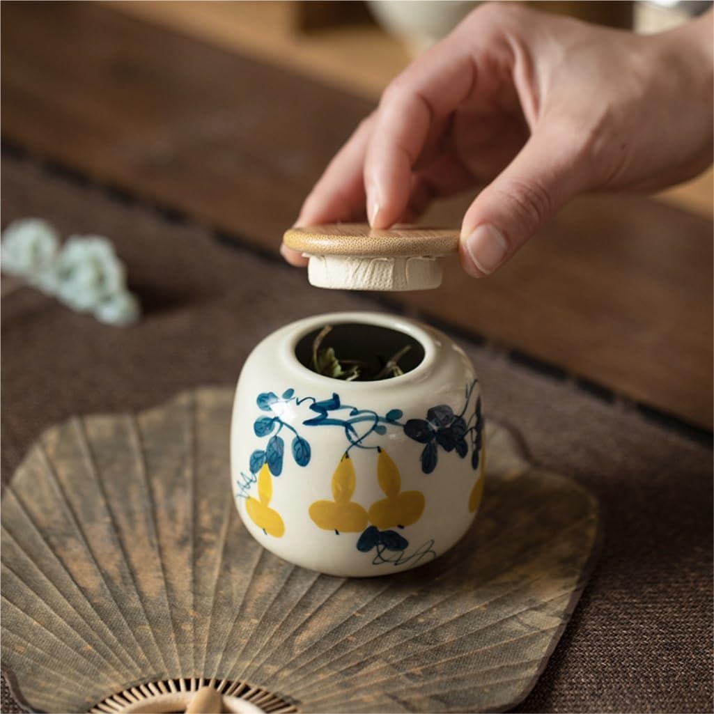 SONGCHAO Sugar Jar Creative Hand-Painted Tea Storage Jar Ceramic Small Sealed Jar Pu'er Black Tea Green Tea Storage Tea Jar Storage Jar Tea Canister (Color : D)
