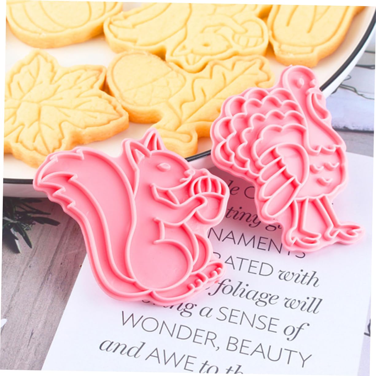 TOPBATHY 18 Piezas Cortadores De Galletas De Acción De Gracias Sello De Galleta De Acción De Gracias Molde Dulce Cortador De Forma De Galleta Moldes Para Galletas De Hojas Rosa Páginas