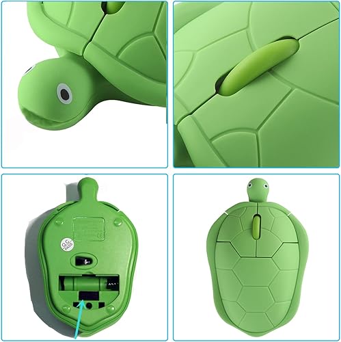 Miniatura 5 de YOCUNKER Mouse inalámbrico de 2.4 GHz con forma de tortuga, lindo diseño de animales, tamaño M, silencioso, clic USB, mouse óptico ligero, lindo