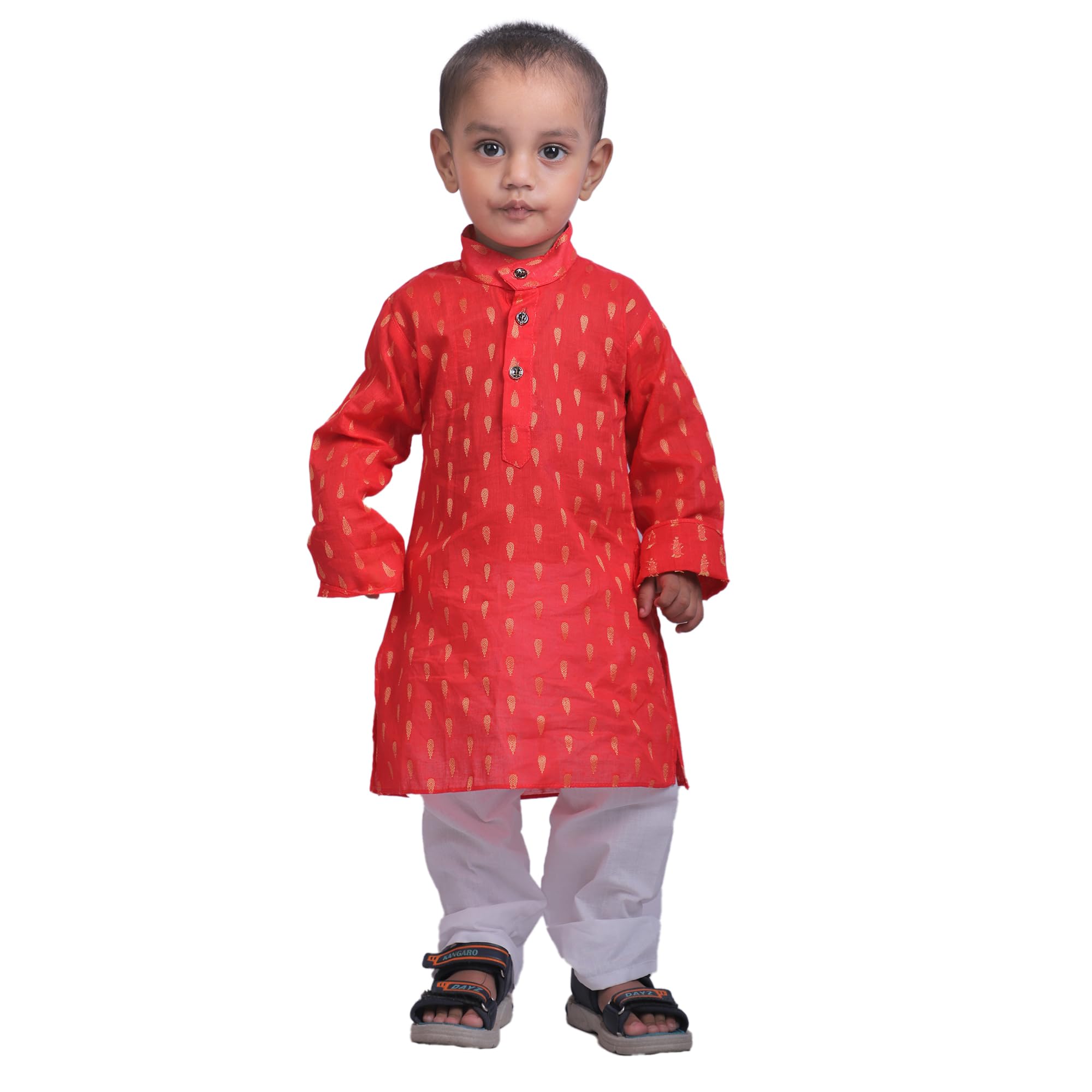 Baby Boys Blended Cotton Kurta and Pyjama Set - Red & White 1-2-3 Years - ZA001701-image-2