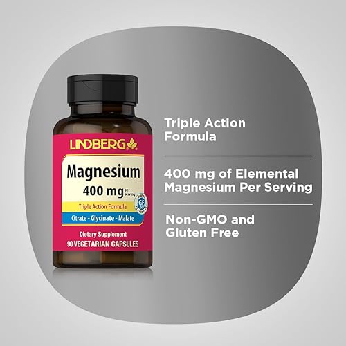 Miniatura 4 de Lindberg Complejo triple de magnesio  400 mg  90 cápsulas  Fórmula de triple acción  Óxido de magnesio, citrato y aspartato  para hombres y mujeres