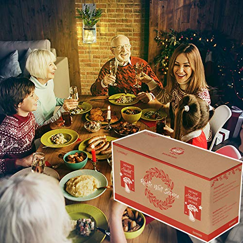 Tj.moree Farmhouse Mason Jar Sconce, Shabby Chic Wall Sconce Decor With Pull Chain Switch, Seasonal Interchangeable Green Fake Plant And Led Strip Lights Design For Home Decoration - White (Set Of 2) #TOP5