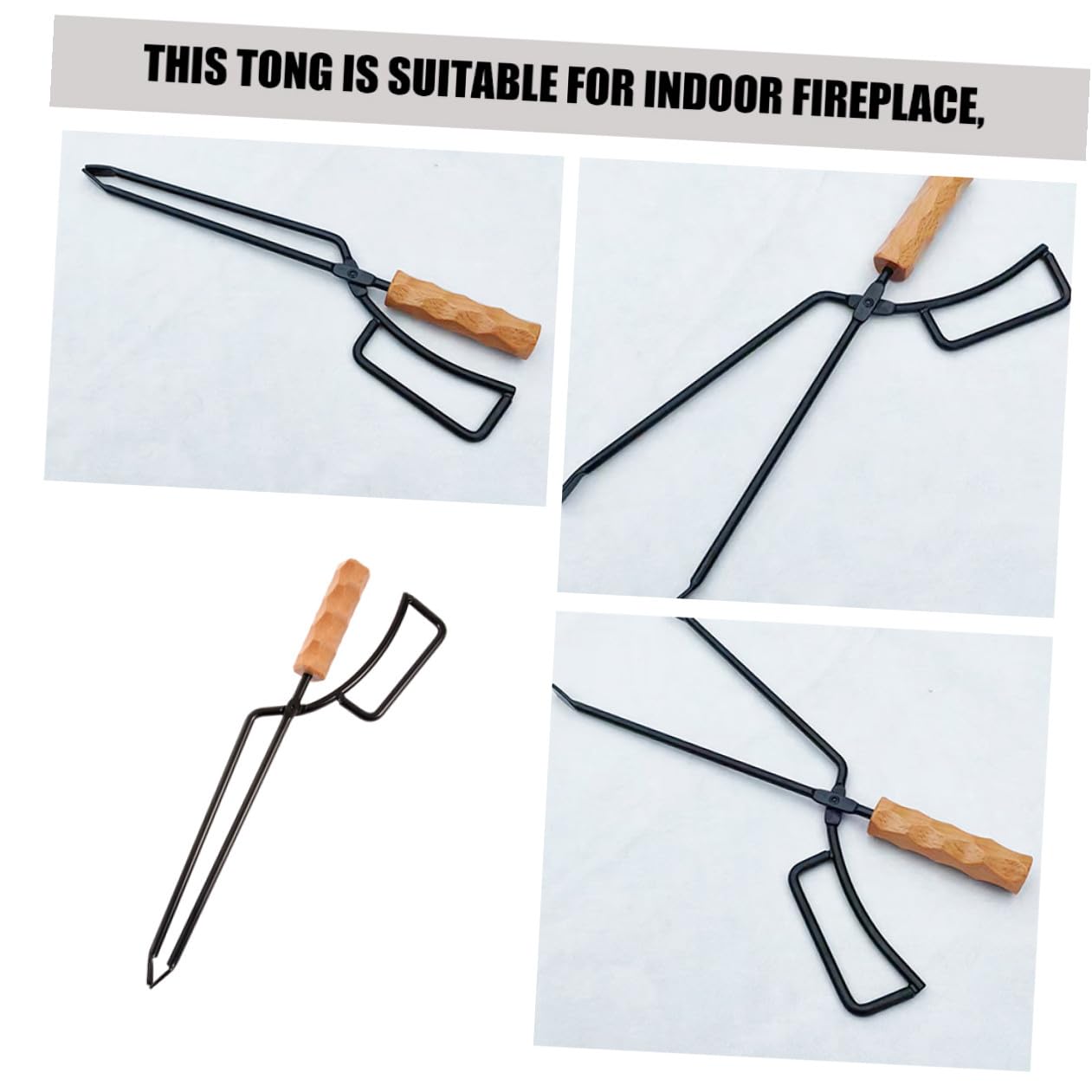 TOYANDONA Pinza per Barbecue da Campeggio in Ferro e Legno, Morsetto per Carbone Allungata Impugnatura Ergonomica Antiscottatura, Attrezzo Multifunzione per Esterno e Falò