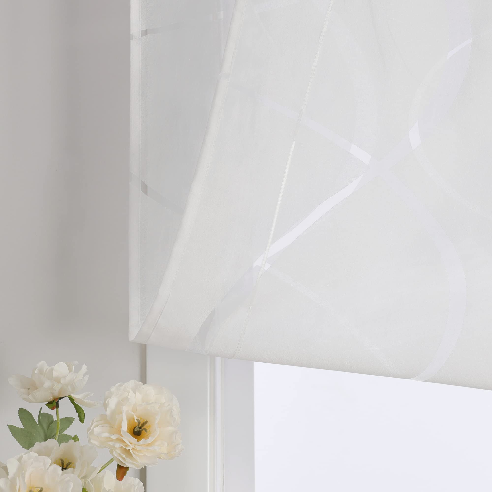 ESLIR Roman Blind Burnout Roman Curtain with Drawstring Living Room Curtains Kitchen Transparent Ribbon Roller Blind Modern with Waves Pattern White W x H 100 x 155 cm 1 Piece - Image 3