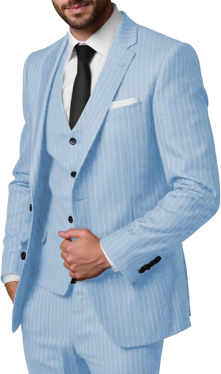Pinstripe Suit for Men Slim Fit Men Suits 3 Piece, Mens Pinstripe Suit Formal Suits for Men Wedding Business