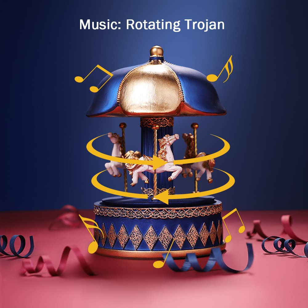 Boîte à Musique Carrousel à 3 Chevaux - Cadeau Fille (Rose) 🎠