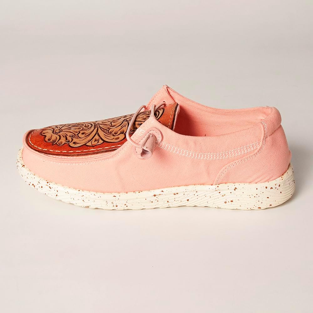 American Darling Hand Tooled, Carved Genuine Leather Trim Lightweight Shoe Footwear, Slip on| Tooled Footwear
