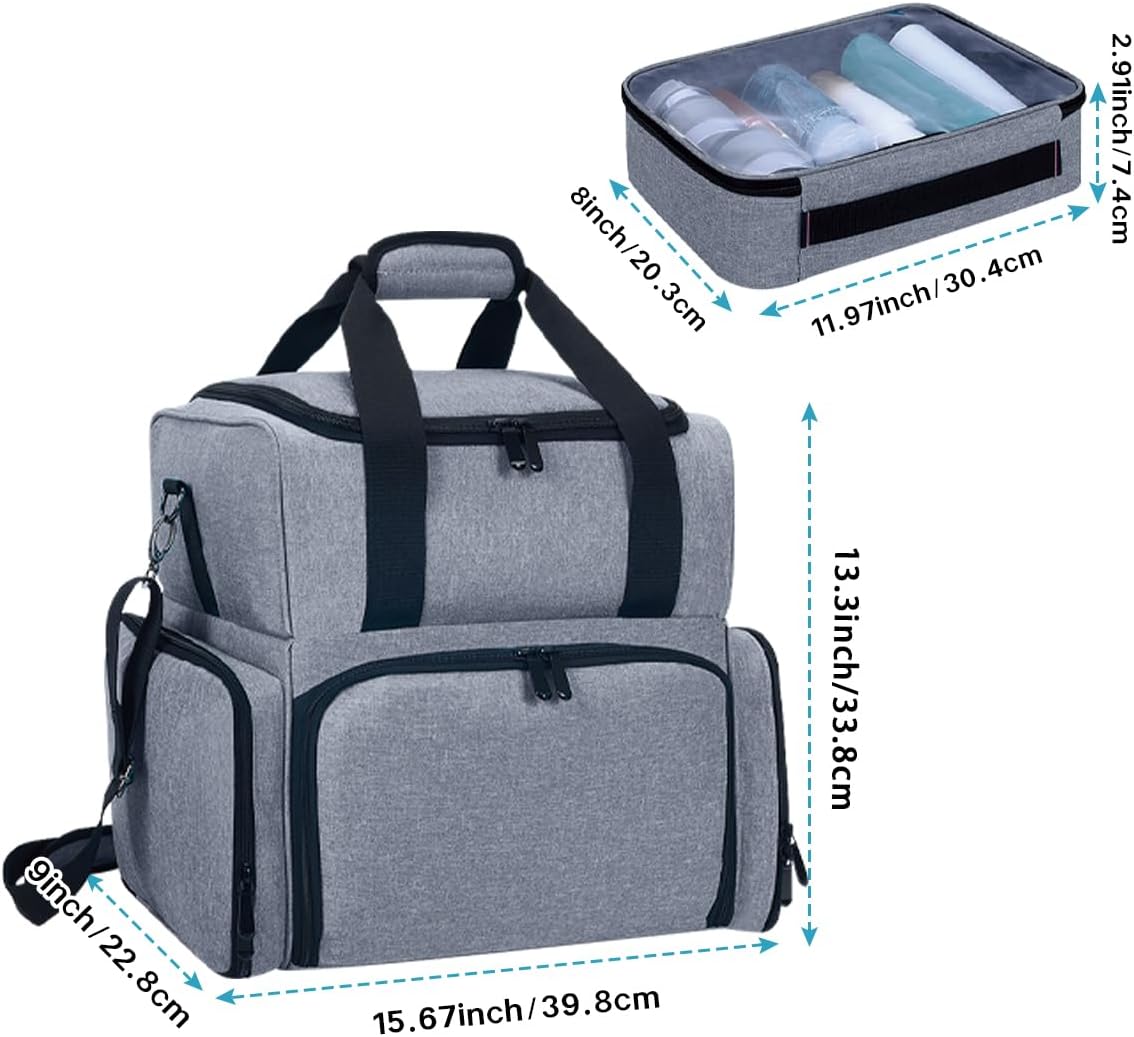 Large Makeup Bag with 2 Removable Case Multifunctional Cosmetic Bag Double Layer Travel Toiletry Organizer,Grey