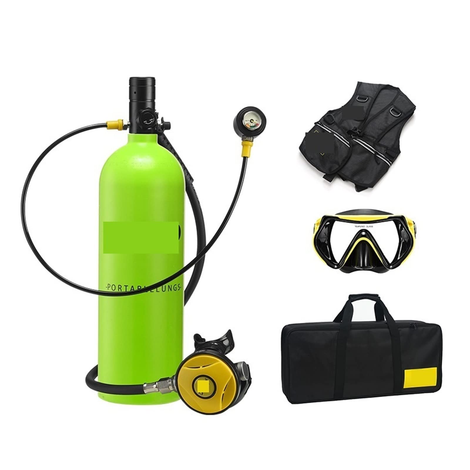 Portable Dive Cylinder, 2L Diving Snorkeling Equipment Breathing Tube(Blackhead in Green Bottle)
