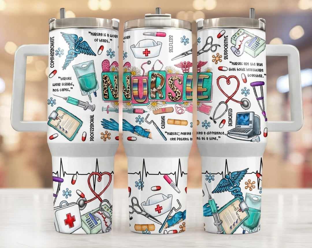 Nurse RN CNA 40oz Sublimated Insulated Tumbler with Straw and Lid