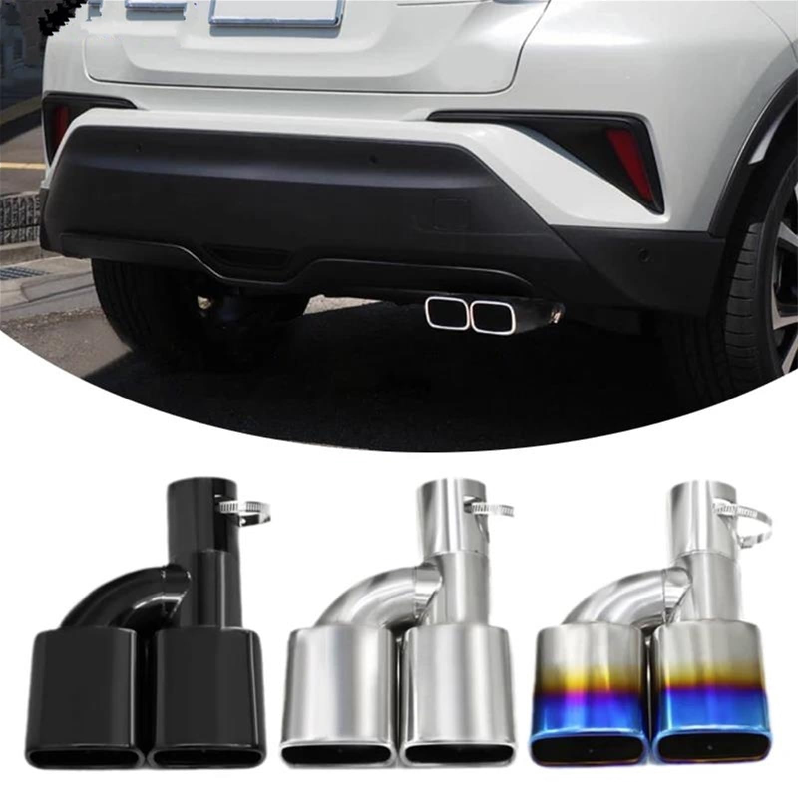 Pour Toyota Pour Noah Pour Voxy Série 80 Pour C-HR Sortie D'Échappement | Représentation stable silencieux d'échappement carré à double sortie d'acier inoxydable(Bleu)