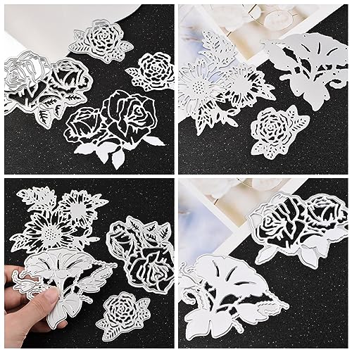 URROMA 4 PCS DIY Cutting Dies Metal Embossing Stencil, Flower Cutting Dies for Scrapbooking Paper Card Art Craft Photo Album DIY - Image 3