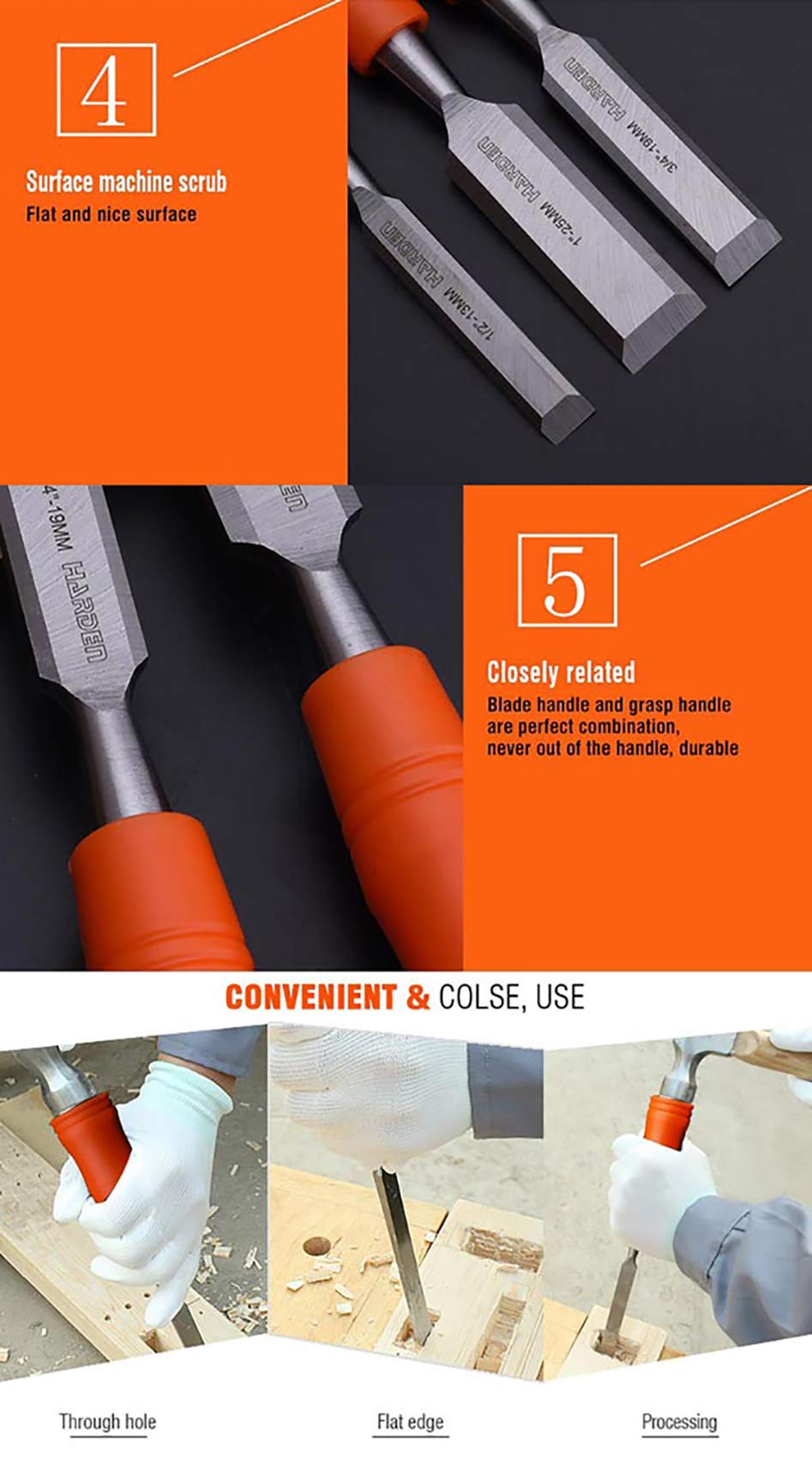 Harden 3pcs (13mm, 19mm, 25mm) Wood Carving Chisel Set CRV Steel - 611001 2