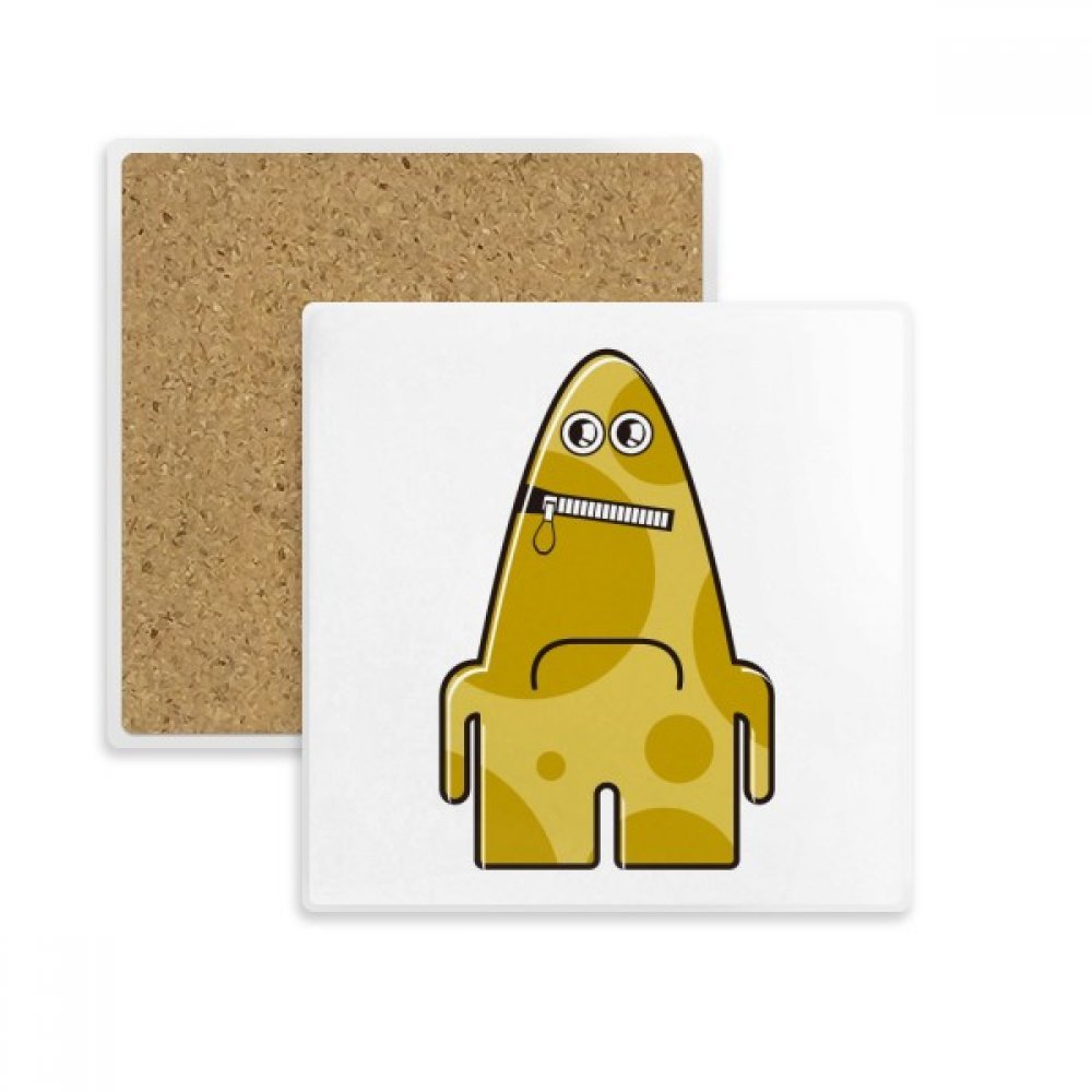 Coaster alien jaune carré en pierre absorbante pour tasse et verre DIYthinker