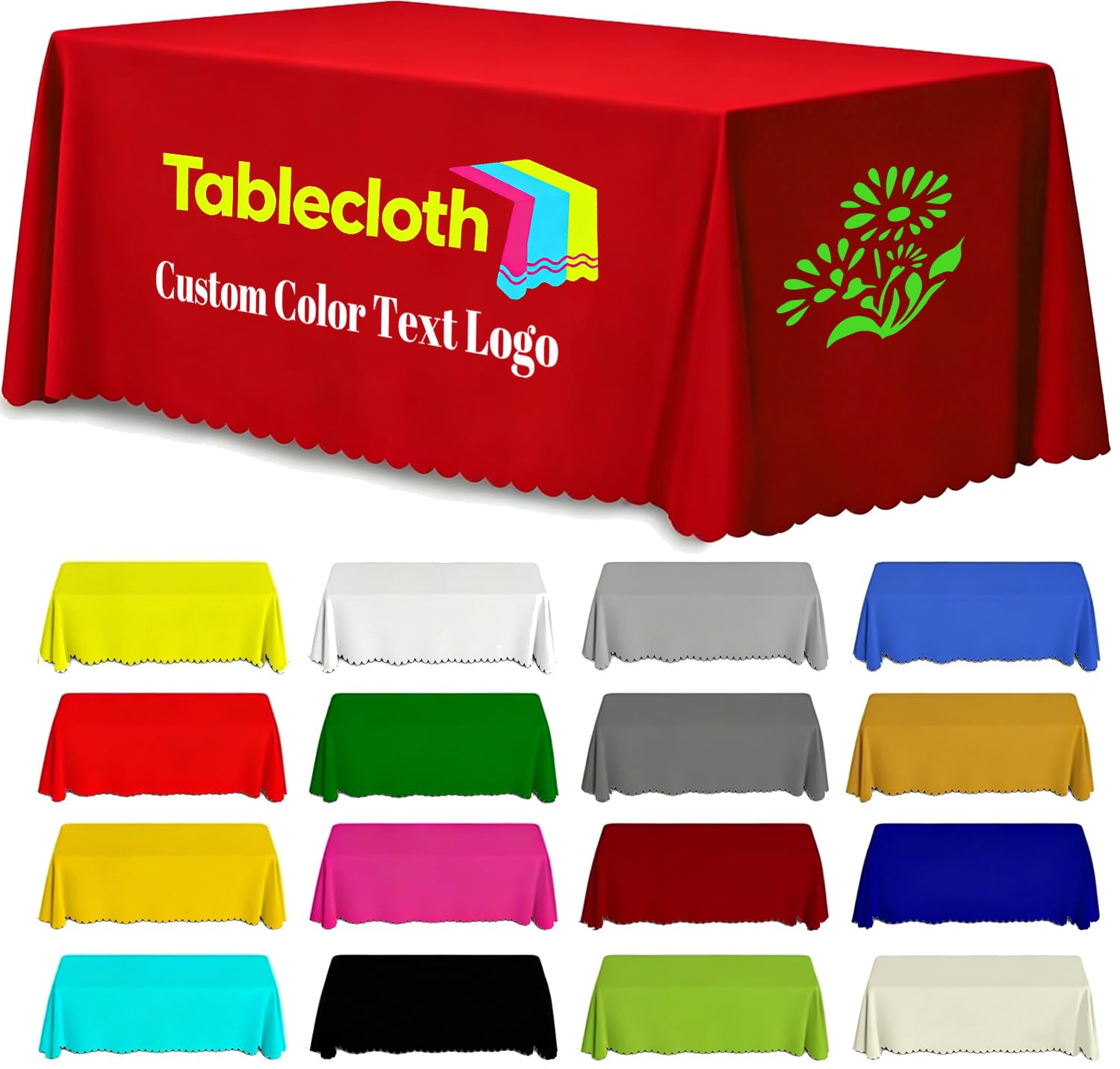 PETHOMEL Custom Table cloth with Logo Text Patterns Personalized Table Cover Polyester Tablecloth for Business Tradeshow Festival Events,Red