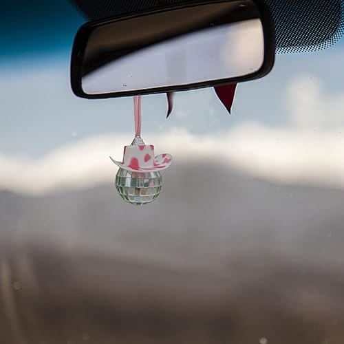 Miniatura 4 de Bola de discoteca para automóvil, bola de discoteca, adorno para espejo de automóvil, bola de discoteca, sombrero de vaquero, decoración de bola de