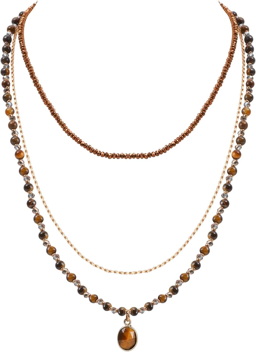 Bohemian Beaded Choker Necklaces for Women Handmade Multilayered Hippie Boho Natural Stone Tiger Eye Obsidian Lapis Lazuli Beads Strand Vintage Stone Pendant Statement Necklace Jewelry Gift for Women