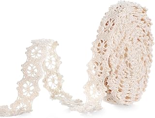 Cinta de encaje de algodón de 10 yardas, color beige, cinta de encaje de ganchillo vintage para álbumes de recortes, paquete de regalo, envoltura de costura, adornos de encaje, cinta de manualidades