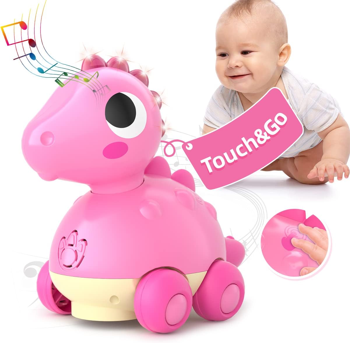 HOLA Baby Toys for 12-18 Months Baby Crawling Toys Touch & Go Musical Light for Baby Girl Toys - Infant Toys Gifts Toys for 1 to 2 3 Year Old Girl, Musical Toy for Age 1 2, 12 to 18 Months, Pink