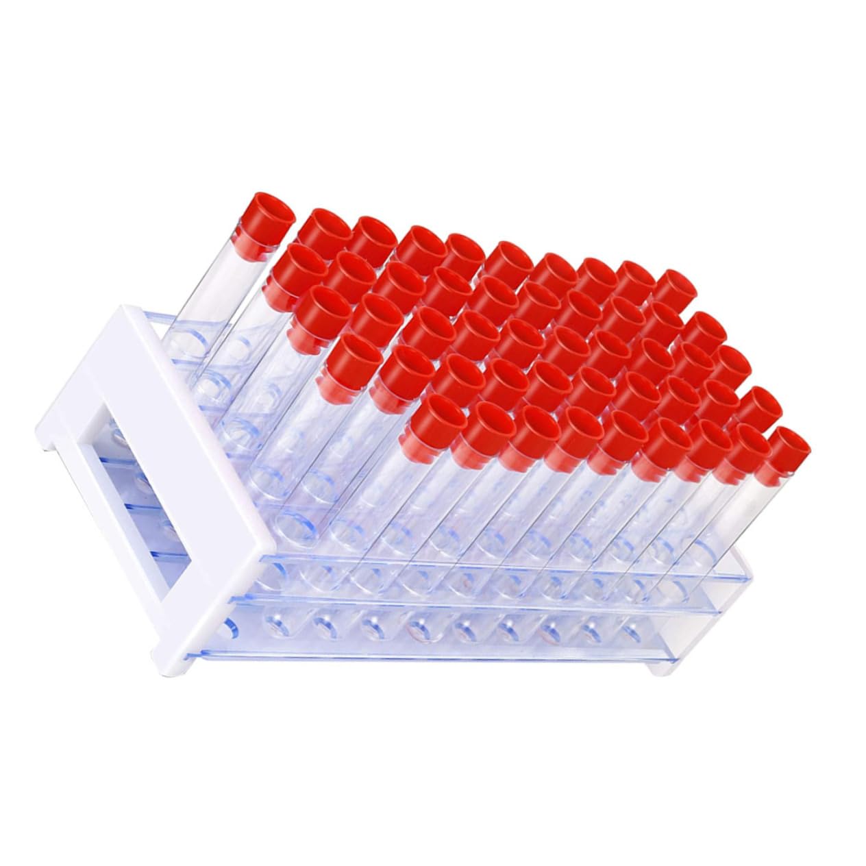 LIFKOME 50pcs Plastic Test Tubes Lids Chemistry Experiment Equipment Test Tube Rack Safe Plastic Material Teaching Tool Set